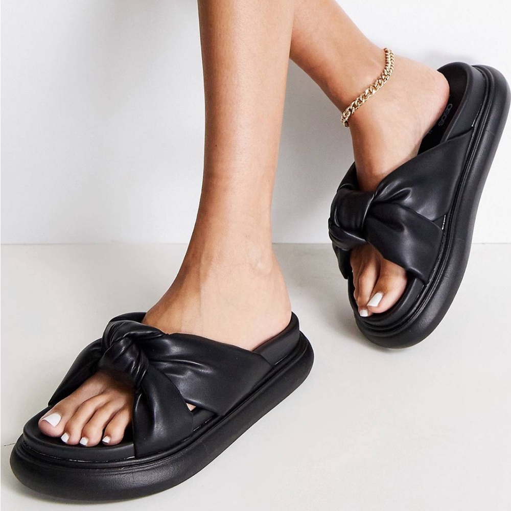 Asos Chunky Black Knot Platform Slides